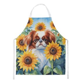Japanese Chin in Sunflowers Apron Cooking Kitchen Server Baking Crafts Gardening for Adult Women Men, Unisex, Large, Multicolor