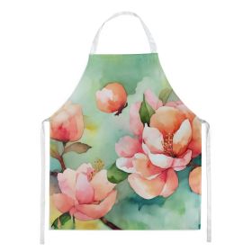 Delaware Peach Blossom in Watercolor Apron Cooking Kitchen Server Baking Crafts Gardening for Adult Women Men, Unisex, Large, Multicolor