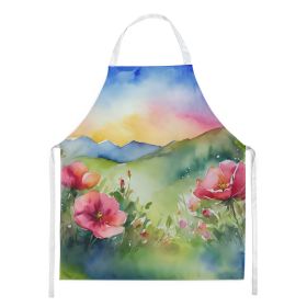 North Dakota Wild Prairie Roses in Watercolor Apron Cooking Kitchen Server Baking Crafts Gardening for Adult Women Men, Unisex, Large, Multicolor