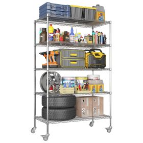 47''W x 24''D x 72''H 5 Tier Heavy Duty Adjustable Kitchen Shelving Unit, Wire Storage Shelves with Wheels