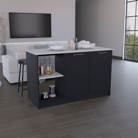 Coral Kitchen Island with Large Countertop, Open Storage Shelves and Double Door Cabinet (Color: Black / Onyx, Material: Manufactured Wood)