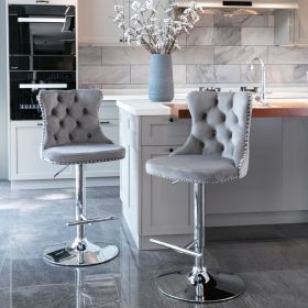 Swivel Velvet Barstools Adjusatble Seat Height from 25-33 Inch, Chrome base Bar Stools with Backs Comfortable Tufted for Home Pub and Kitchen Isl (Color: as Pic)