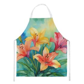 Lilies in Watercolor Apron Cooking Kitchen Server Baking Crafts Gardening for Adult Women Men, Unisex, Large, Multicolor (Default: Default)