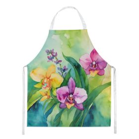 Orchids in Watercolor Apron Cooking Kitchen Server Baking Crafts Gardening for Adult Women Men, Unisex, Large, Multicolor (Default: Default)