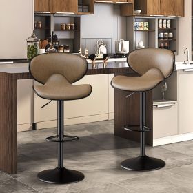 The stools in the bar are made of PU leather. It's suitable to enjoy breakfast at the kitchen counter, have coffee in the cafe and relax in the p (Color: Brown)